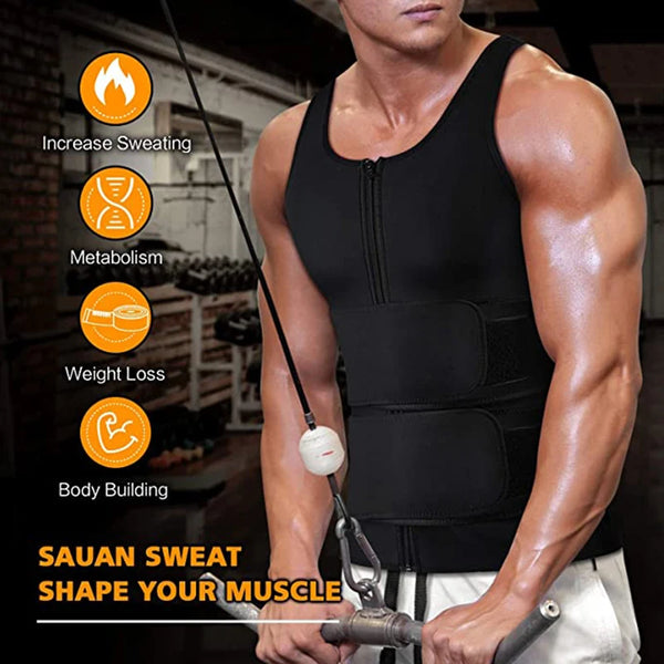 Sauna Zipper Sleeve-less Vest With Adjustable Strap For Men